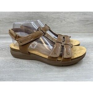 Clarks Women's April Cove Sandal Brown Leather 10 Adjustable Comfort Wedge Shoes